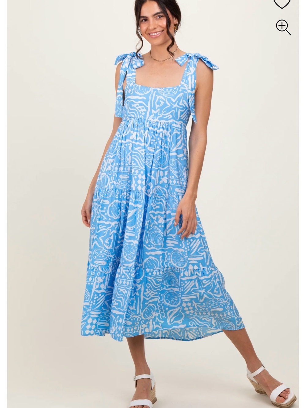 Blu Pepper Seashell Coastal Sun dress Blue and White Patterned tiered Sz M